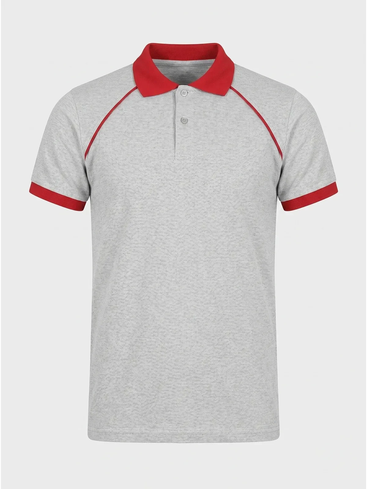 Polo Yaka Tişört Reglan Kol - Gri Kırmızı · RM-İK-TPY-345