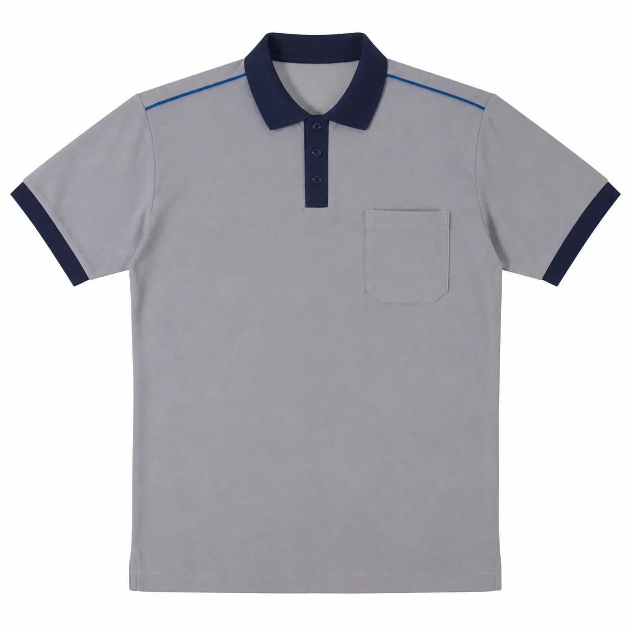 Taş Gri Lacivert Biyeli Polo İş Tişörtü - lacivert / gri · RM-İK-TPY-377