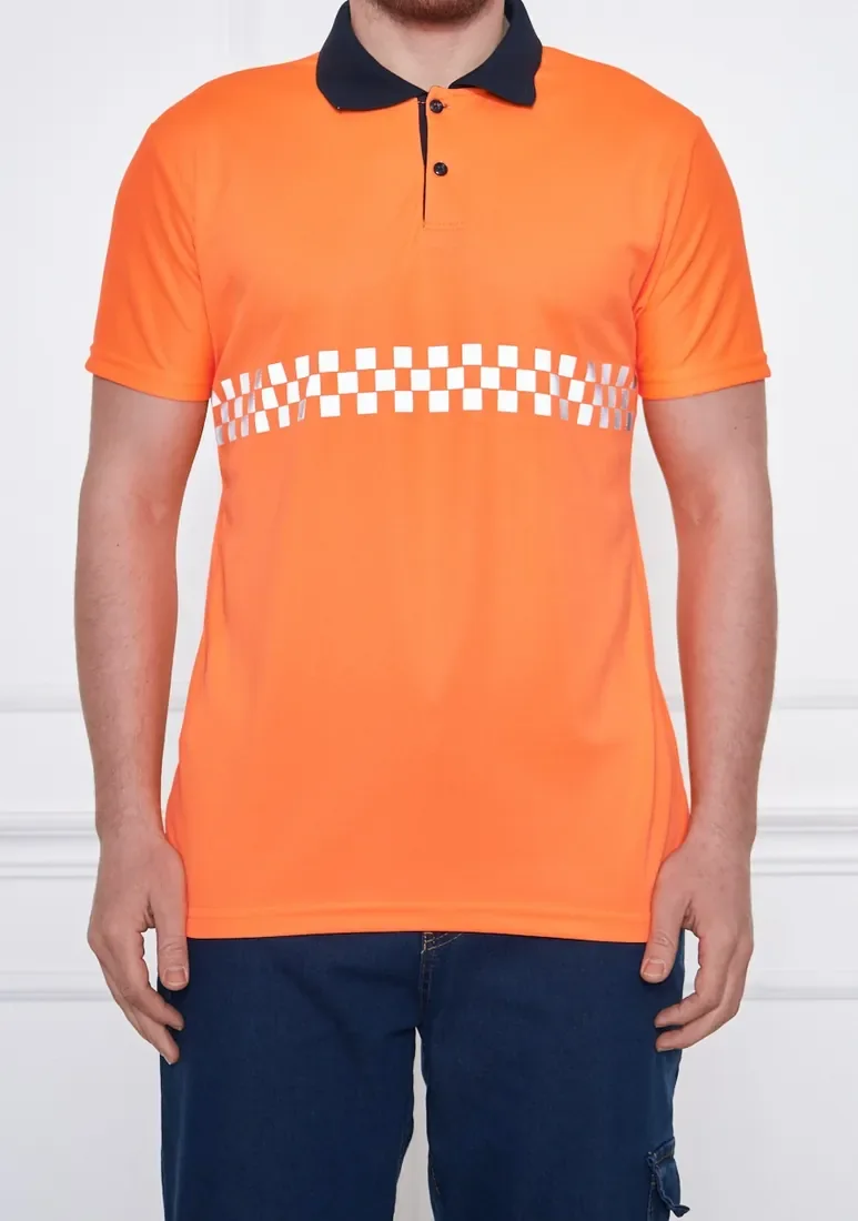 Turuncu Reflektörlü Polo Yaka Tişört · RM-İK-TPY-415