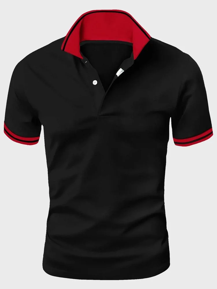 Siyah-Kırmızı Biyeli Polo Yaka Tişört · RM-İK-TPY-419