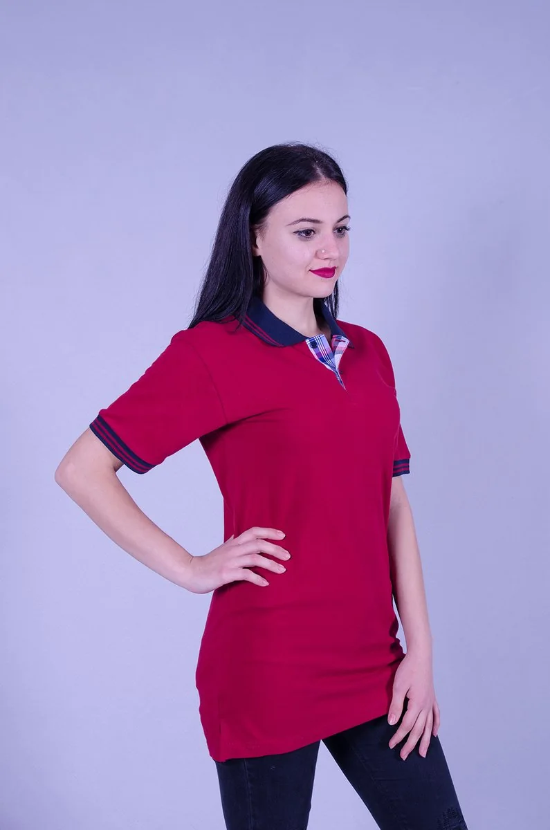 Kırmızı-Lacivert Kadın Polo Yaka Tişört · RM-İK-TPY-426
