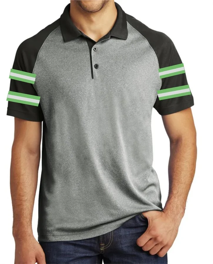 Gri-Siyah-Yeşil Çizgili Polo Yaka Tişört · RM-İK-TPY-432