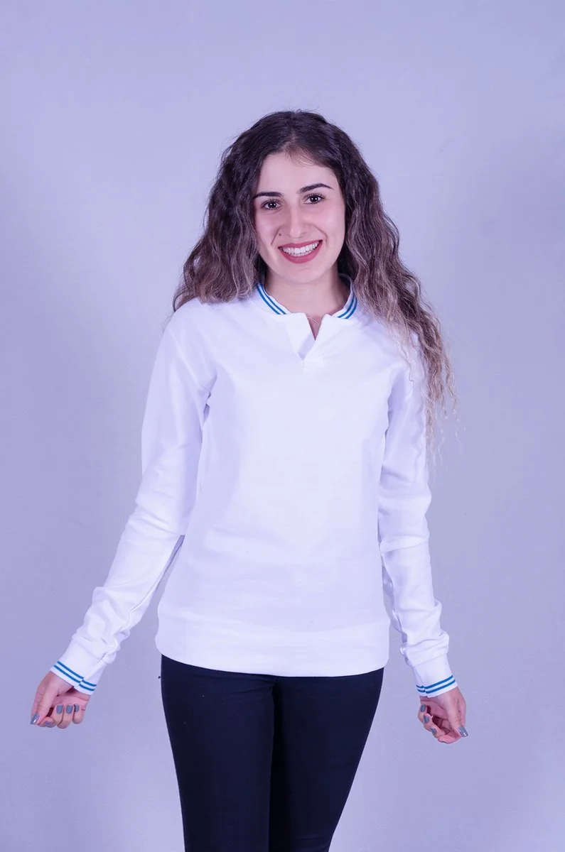 Beyaz Kadın Uzun Kollu Polo Yaka Tişört · RM-İK-TPY-436
