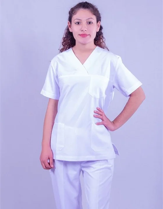 Beyaz V Yakalı Cepli Medikal Üst · RM-İK-SG-11