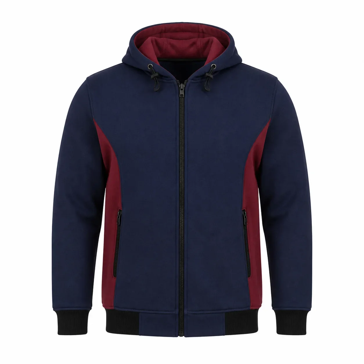 Lacivert Bordo Tam Fermuarlı Kapüşonlu Sweatshirt - Lacivert · RM-İK-SW-20