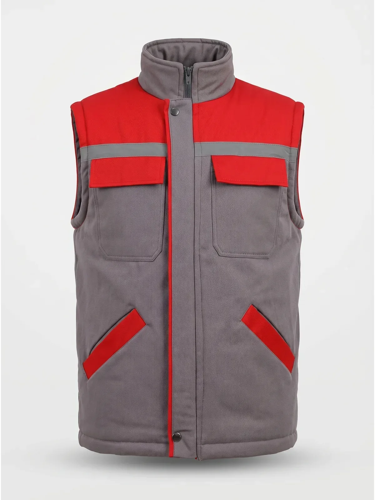 Gabardin İş Yeleği Reflektörlü - Gri Kırmızı · RM-İK-YL-1