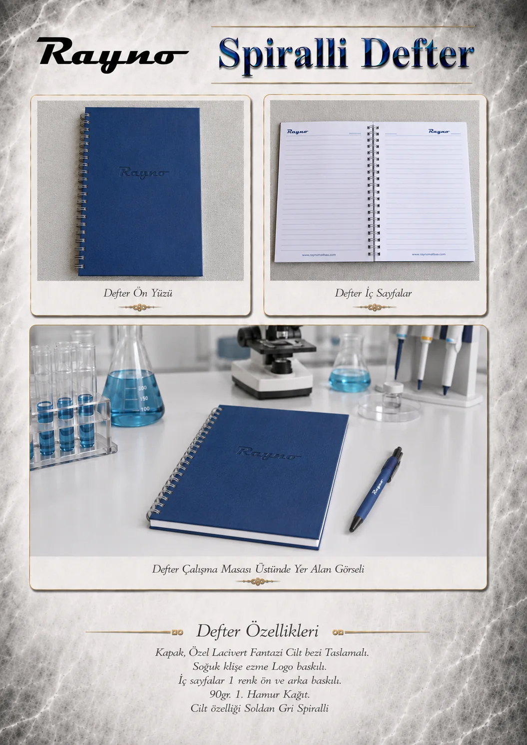Defter - 8 Taslama Kapaklı Spiralli Defter